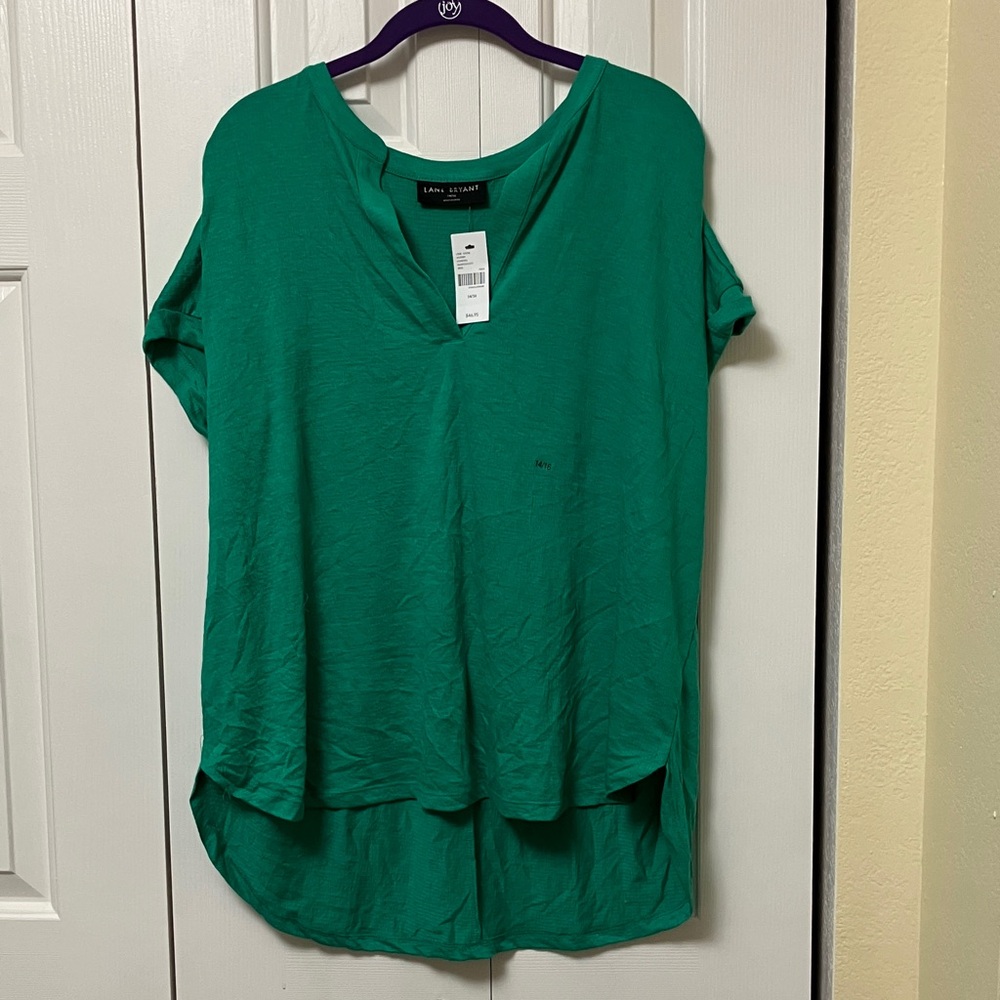 Lane Bryant Green V-Neck Short Sleeve Tee